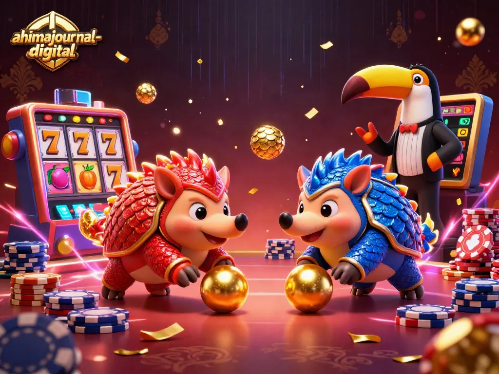 Experience thrilling gameplay at ahimajournal-digital with animated rival pangolins bowling through poker chips.