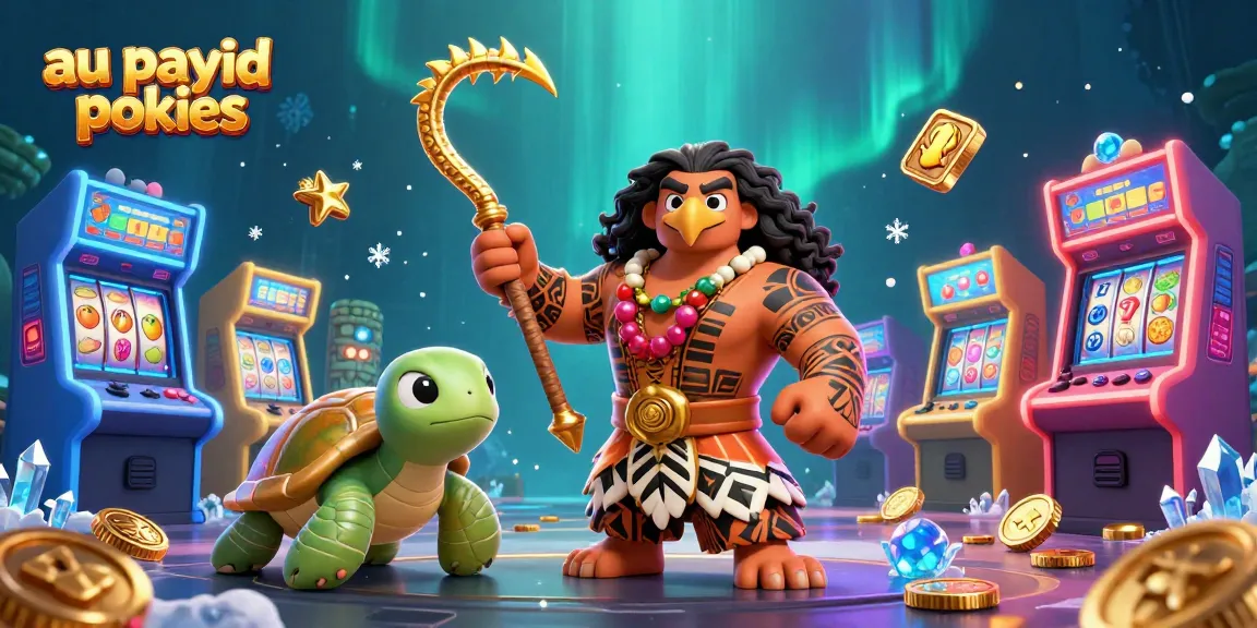 Play exciting au payid pokies in a vibrant casino scene with dynamic characters and game elements.