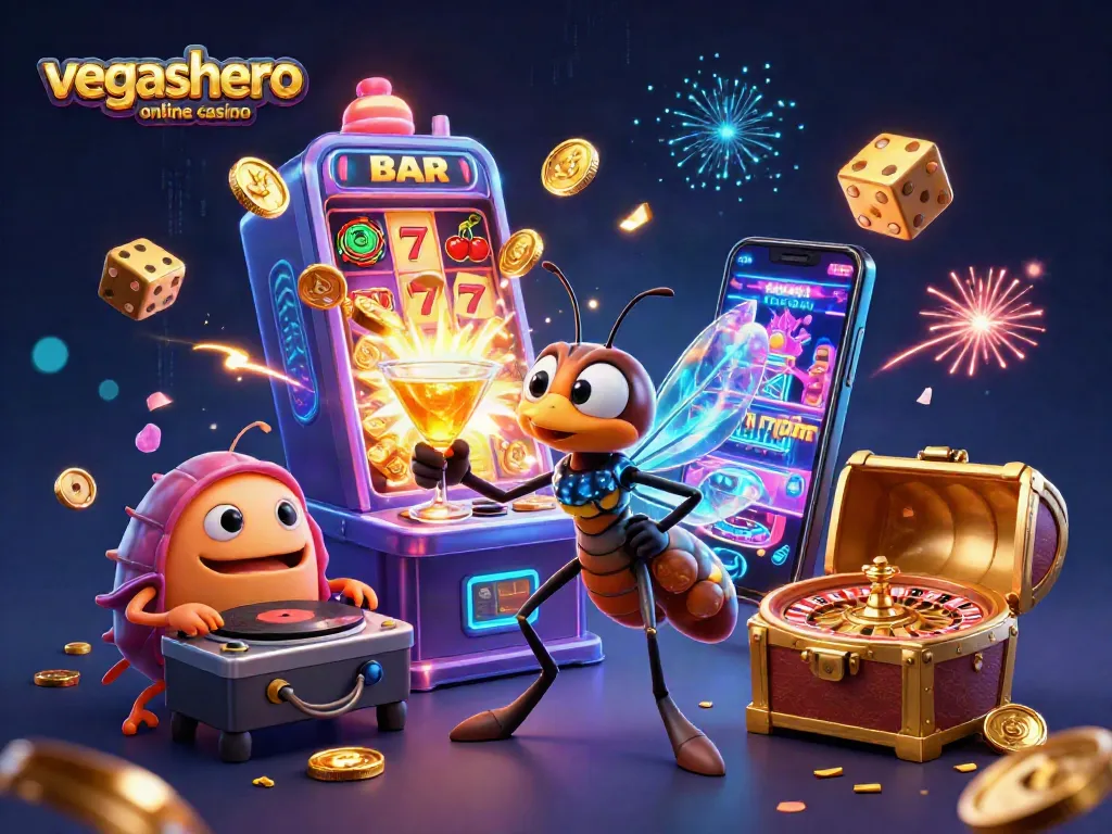Experience the thrill of vegashero online casino with a vibrant, dynamic 3D casino scene.