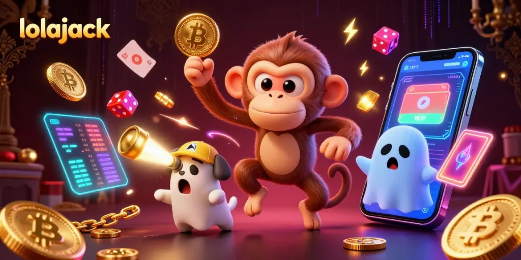 Experience vibrant gaming at lolajack, as a mischievous monkey juggles in a haunted casino.