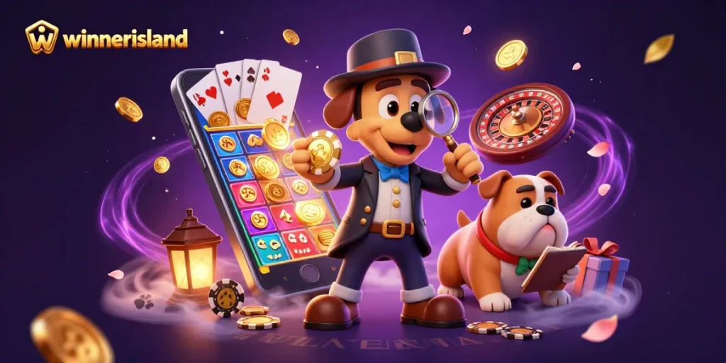 Experience the excitement of winnerisland casino with a vibrant scene full of games and clues.