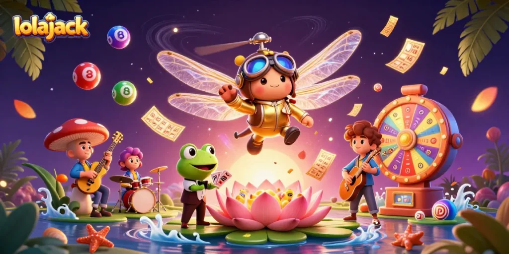 Experience thrilling wins at Lolajack Casino with a 3D illustration showcasing exciting gaming elements.
